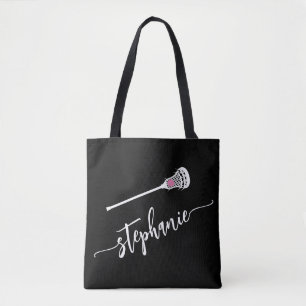 Zwarte en Witte Aangepaste naam LAX Lacrosse Tot Tote Bag