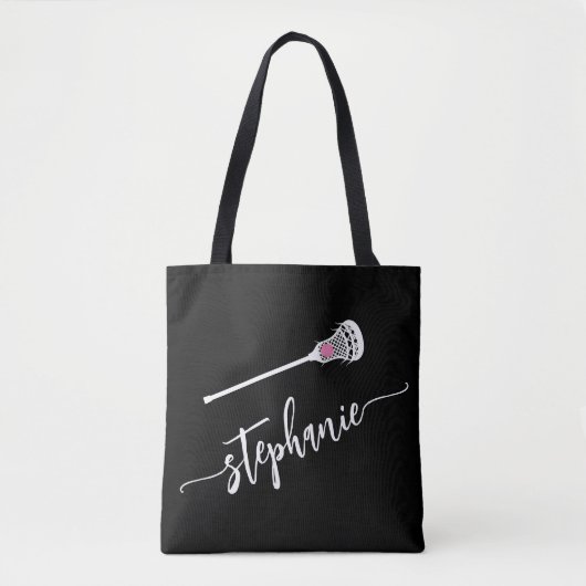 Zwarte en Witte Aangepaste naam LAX Lacrosse Tot Tote Bag (Voorkant)