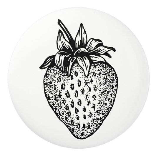 Zwarte en Witte aardbeiendrager Makreon Keramische Knop (Voorkant)