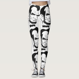 Zwarte en witte Abraham Lincoln Caricature Leggings