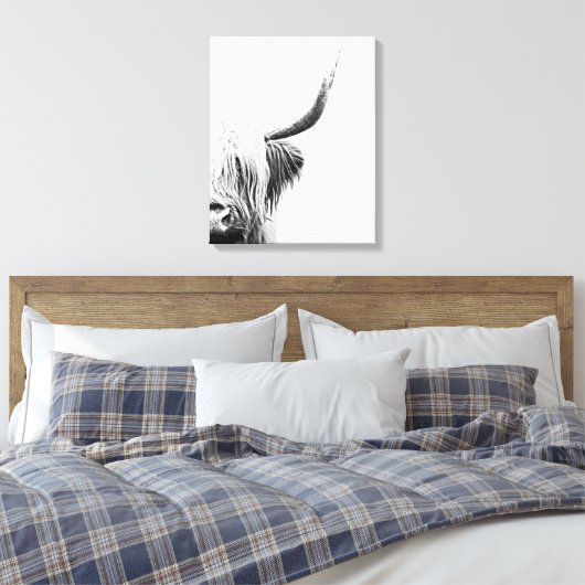 Zwarte en Witte Abstracte Hoogland Koe Canvas Afdruk (Insitu (Slaapkamer))