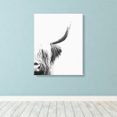 Zwarte en Witte Abstracte Hoogland Koe Canvas Afdruk (Insitu (Houten vloer))