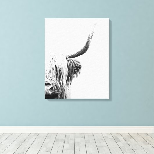 Zwarte en Witte Abstracte Hoogland Koe Canvas Afdruk (Insitu (Houten vloer))