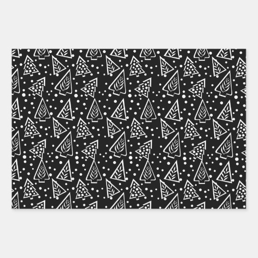 Zwarte en witte abstracte kerstbomen inpakpapier vel (Voorkant 3)