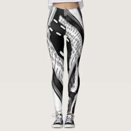Zwarte en witte Abstracte Leggings met hoge golfle