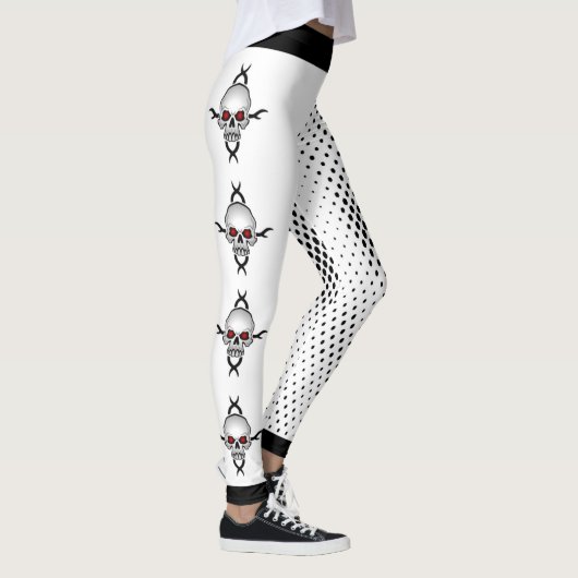 Zwarte en witte Abstracte poka Dot Skulls Leggings (Rechts)