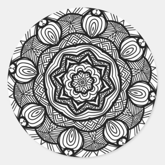 Zwarte en witte Abstracte ronde Mandala Stickers (Voorkant)
