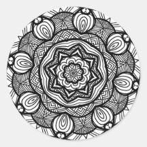 Zwarte en witte Abstracte ronde Mandala Stickers