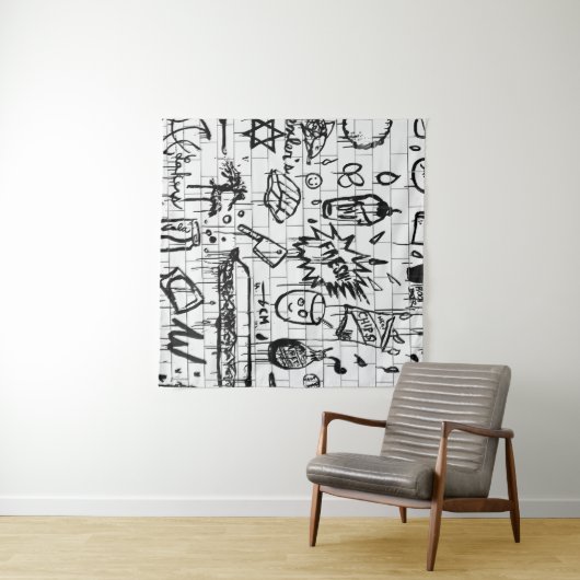 ZWARTE EN WITTE ABSTRACTE SCHIJVEN WANDKLEED (In Situ (horizontaal))