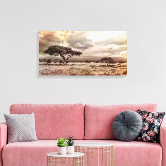 Zwarte en witte acia op de Afrikaanse Savanna Canvas Afdruk (Insitu (Woonkamer))