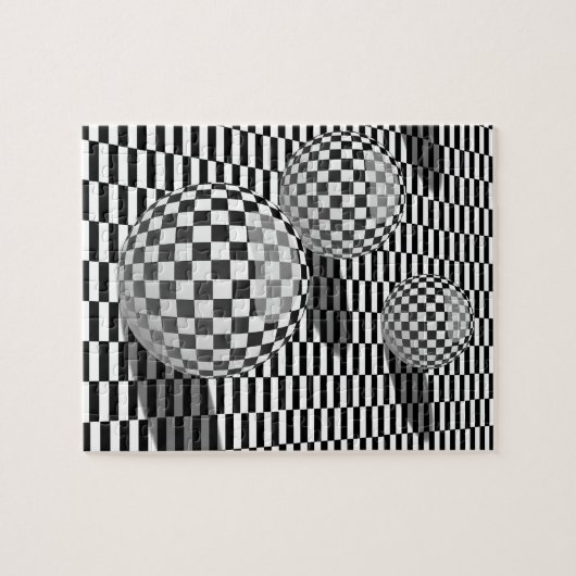 Zwarte en witte afbeelding met ballen op een schac legpuzzel (Horizontaal)