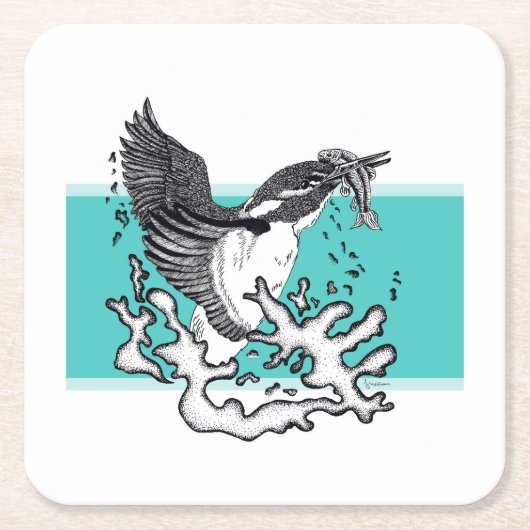 Zwarte en witte afbeelding van Kingfisher Kartonnen Onderzetters (Voorkant)