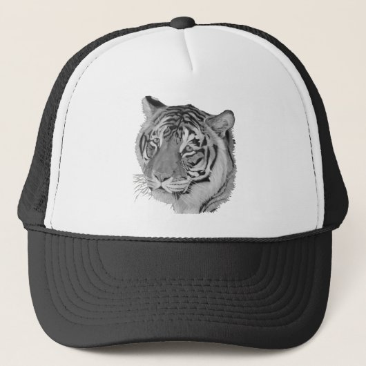 zwarte en witte afbeelding van wilde katten, tijge trucker pet (Voorkant)