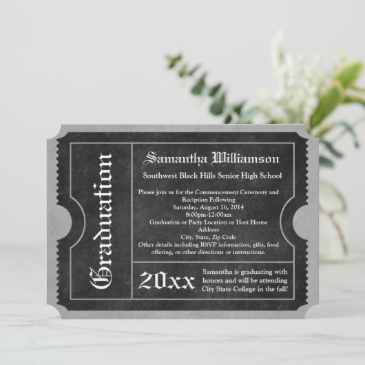 Zwarte en witte Afstuderen Ticket-uitnodigingen Kaart (Staand voorkant)