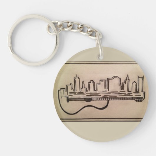 Zwarte en witte "akoestische skyline"-Sleutelhange Sleutelhanger (Voorkant)