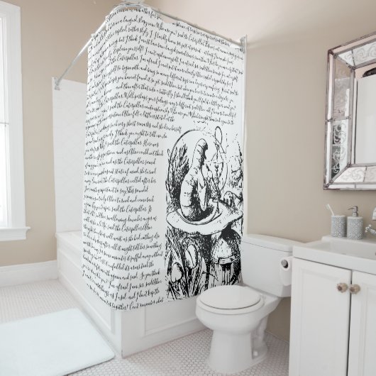  zwarte en witte Alice in Wonderland Douchegordijn (In situ)