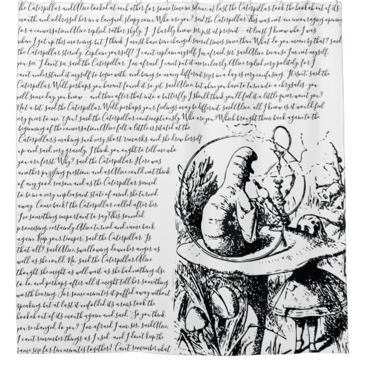 zwarte en witte Alice in Wonderland Douchegordijn (Voorkant)