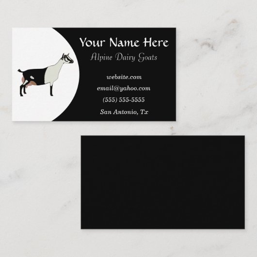 Zwarte en witte alpiene melkgeit visitekaartje (Voorkant / Achterkant)