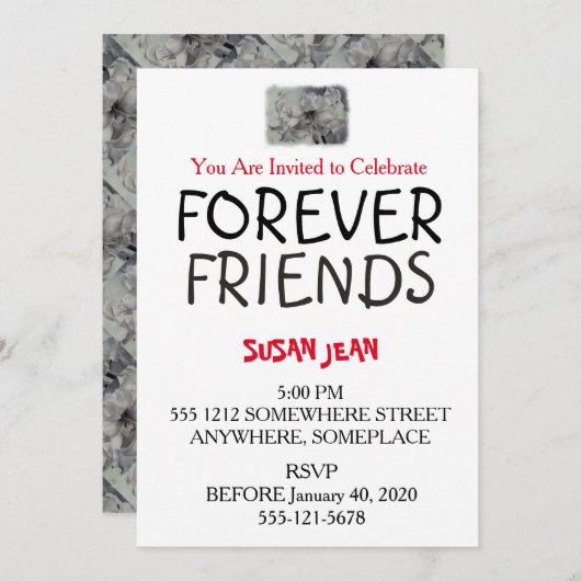 ZWARTE EN WITTE AMARLLIS PARTIJINVITATIE KAART (Voorkant / Achterkant)