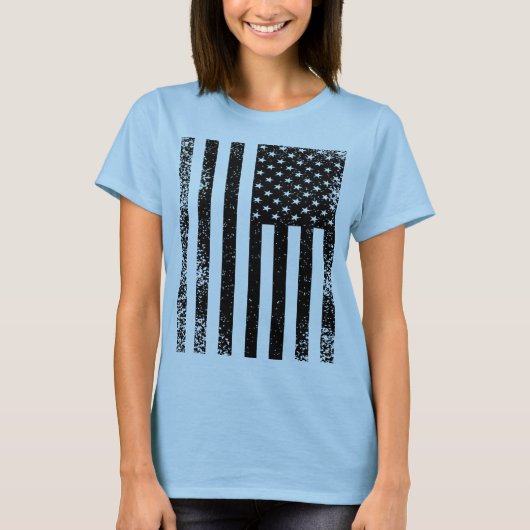 Zwarte en Witte Amerikaanse vlag T-shirt (Voorkant)