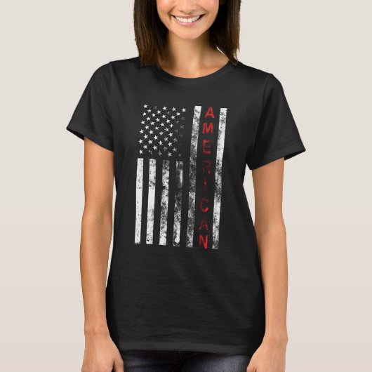 Zwarte en Witte Amerikaanse vlag T-Shirt (Voorkant)