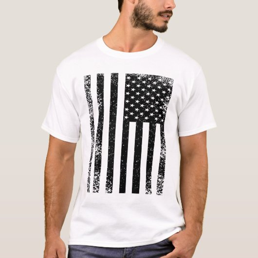 Zwarte en Witte Amerikaanse vlag T-shirt (Voorkant)