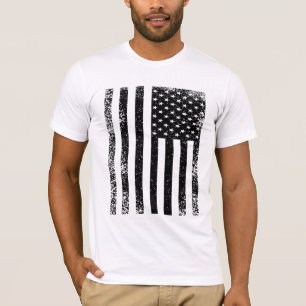 Zwarte en Witte Amerikaanse vlag T-shirt