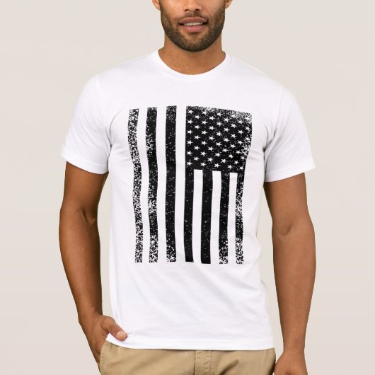 Zwarte en Witte Amerikaanse vlag T-shirt (Voorkant)