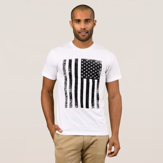Zwarte en Witte Amerikaanse vlag T-shirt (Voorkant volledig)