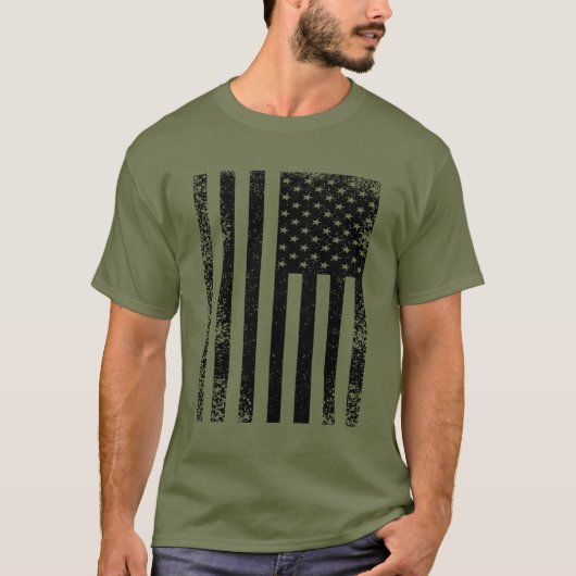 Zwarte en Witte Amerikaanse vlag T-shirt (Voorkant)