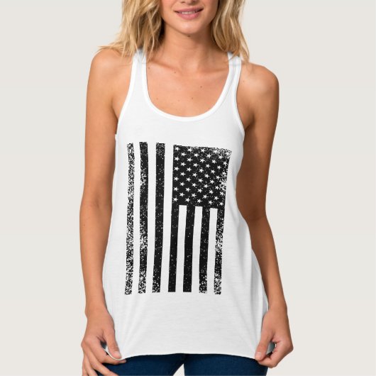 Zwarte en Witte Amerikaanse vlag Tanktop (Voorkant)