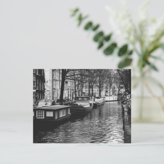 Zwarte en Witte Amsterdam Kanaalfoto Briefkaart (Staand voorkant)