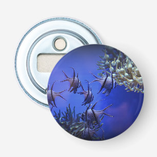 Zwarte en Witte Angelvis in het Deep Blue Zee Button Flesopener