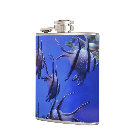 Zwarte en Witte Angelvis in het Deep Blue Zee Heupfles (Links)