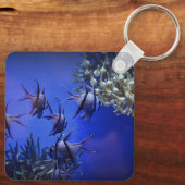 Zwarte en Witte Angelvis in het Deep Blue Zee Sleutelhanger (Achterkant)