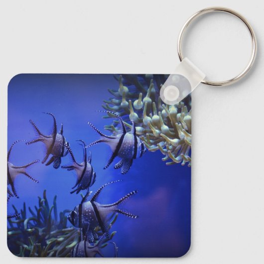 Zwarte en Witte Angelvis in het Deep Blue Zee Sleutelhanger (Achterkant)