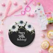 Zwarte en witte annemonen Botanische Floral Papieren Bordje (Feest)