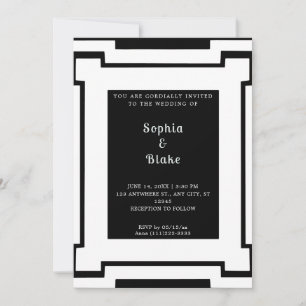 Zwarte en Witte Art Deco Trouwkaart Kaart