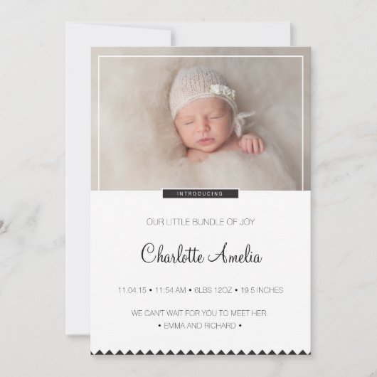 Zwarte en witte Baby Aankondiging voor Jongen of M (Voorkant)