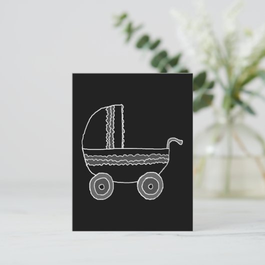 Zwarte en witte Baby Stroller. Briefkaart (Staand voorkant)