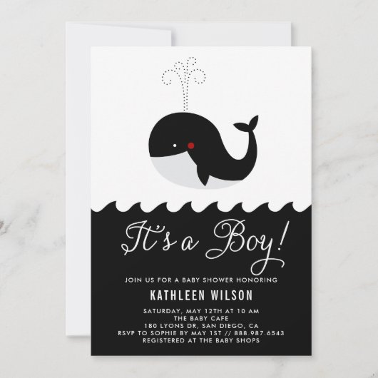 Zwarte en witte Baby walvis Het is een Baby shower Kaart (Voorkant)