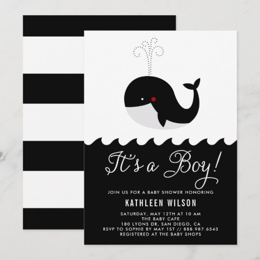 Zwarte en witte Baby walvis Het is een Baby shower Kaart (Voorkant / Achterkant)