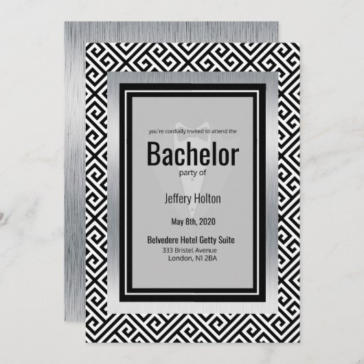 Zwarte en witte bachelorpartij save the date (Voorkant / Achterkant)