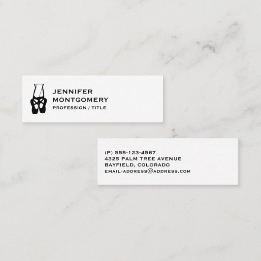 Zwarte en witte balletslippers en puntenpapier mini visitekaartje (Voorkant / Achterkant)