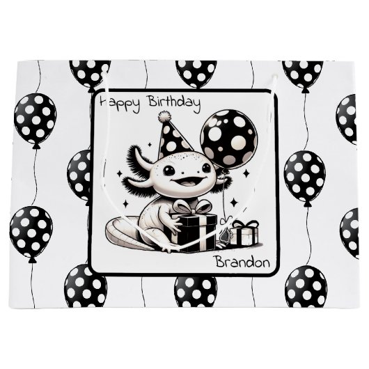 Zwarte en witte ballonnen groot cadeauzakje (Voorkant)