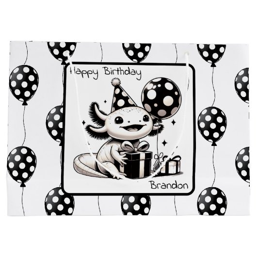 Zwarte en witte ballonnen groot cadeauzakje (Achterkant)