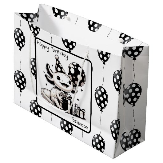 Zwarte en witte ballonnen groot cadeauzakje (Voorkant Gekanteld)