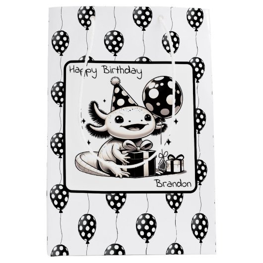 Zwarte en witte ballonnen medium cadeauzakje (Voorkant)