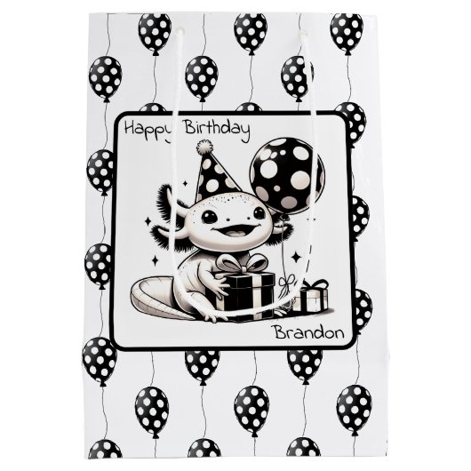 Zwarte en witte ballonnen medium cadeauzakje (Achterkant)