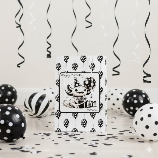 Zwarte en witte ballonnen medium cadeauzakje